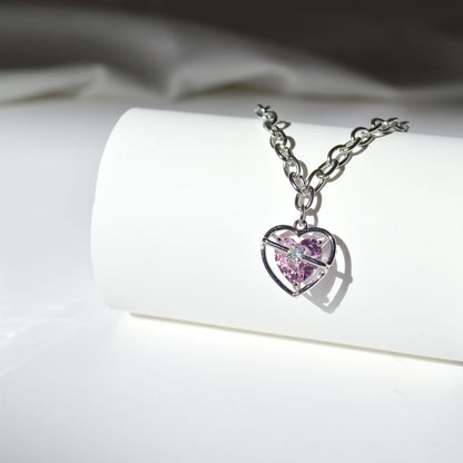 Pink Heart Silver Necklace