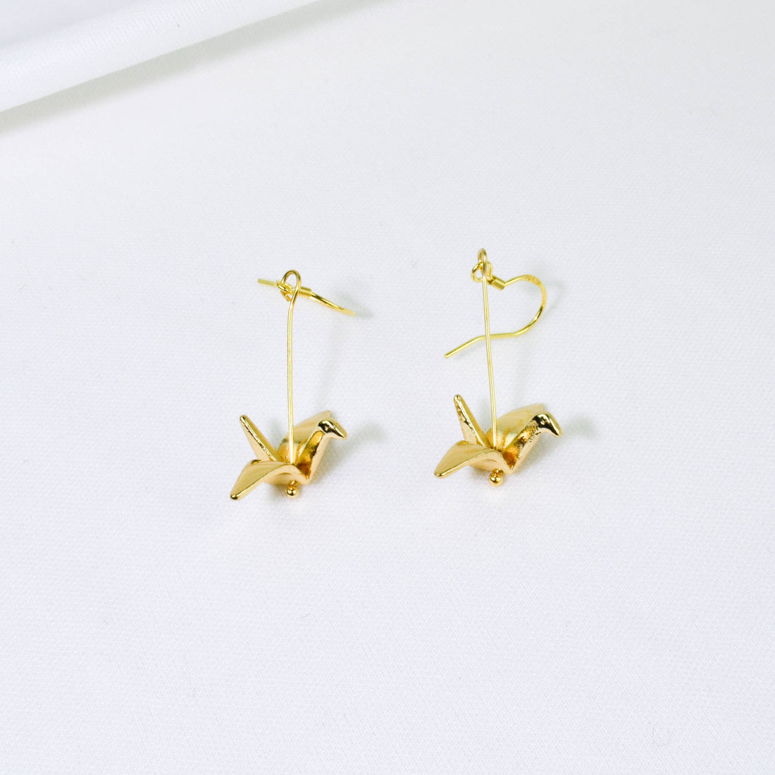 Gold 3D Paper Crane Earrings