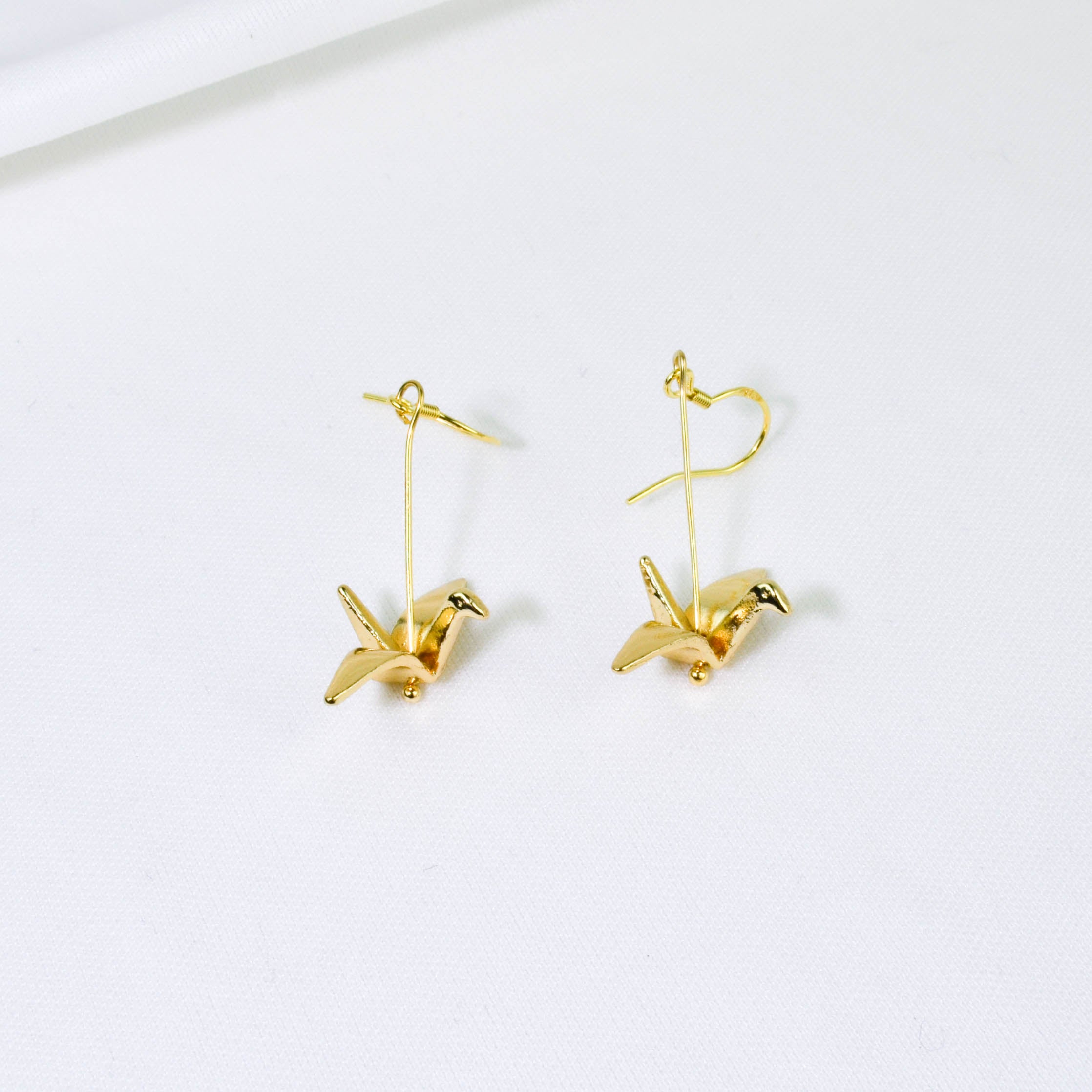 Gold 3D Paper Crane Earrings