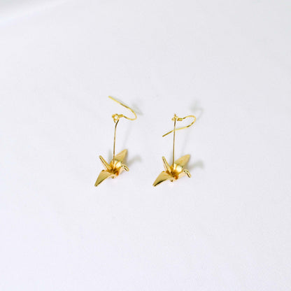 Gold 3D Paper Crane Earrings