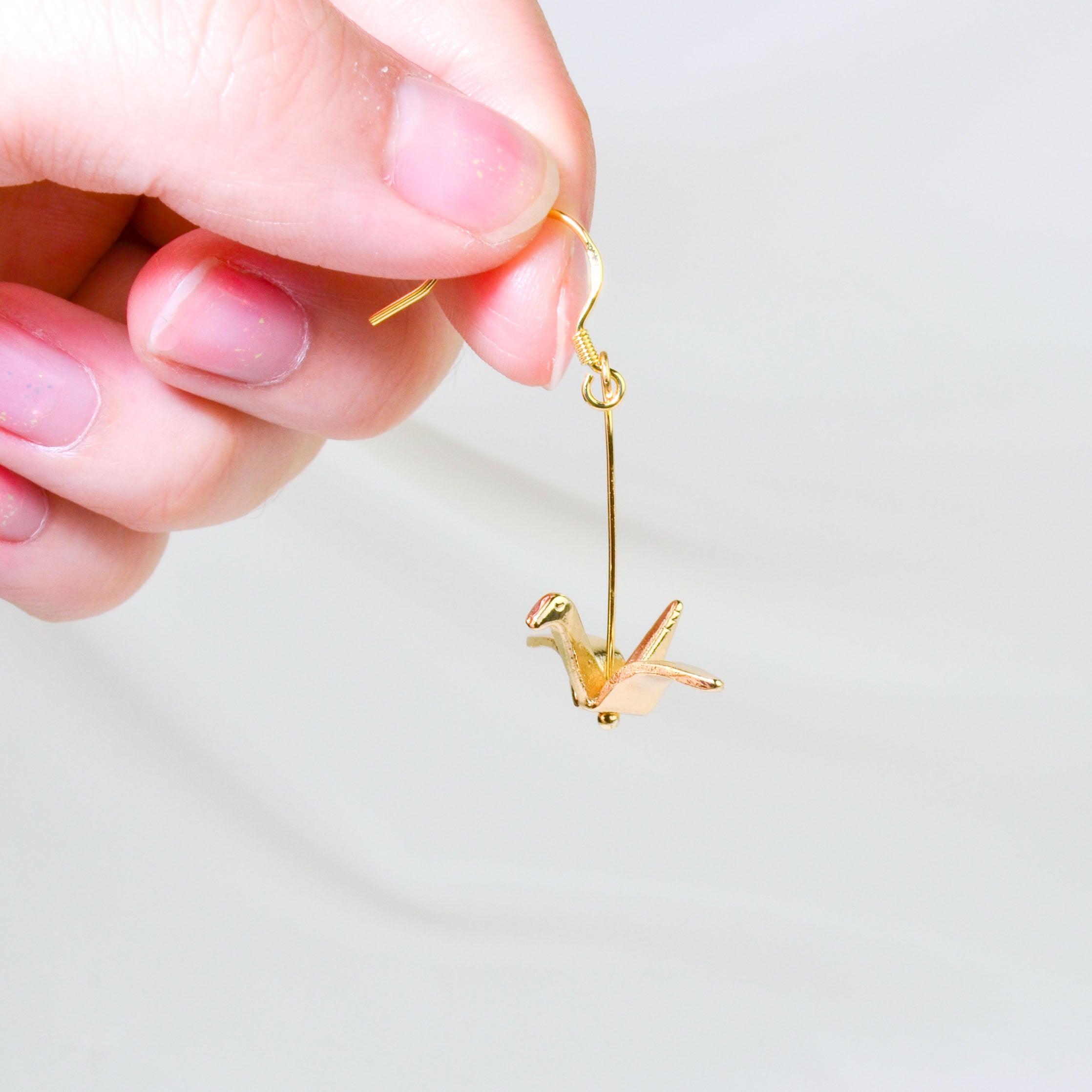 Gold 3D Paper Crane Earrings