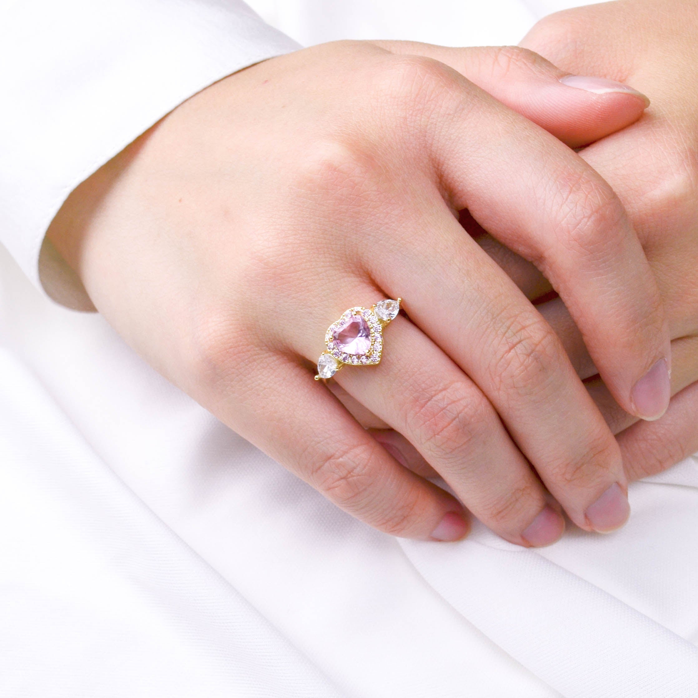 Pink Crystal Heart Ring